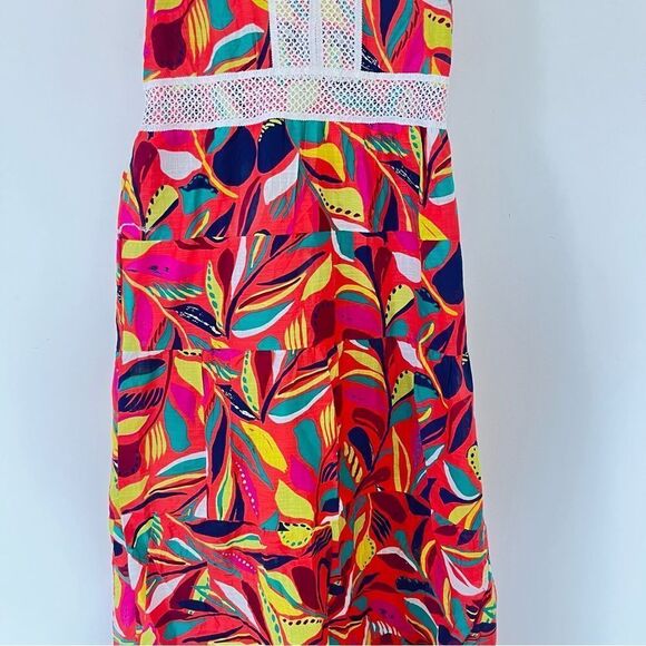 Vibrant Colourful Tropical Pattern White Crocheted Trim Maxi Dress - Picture 7 of 8